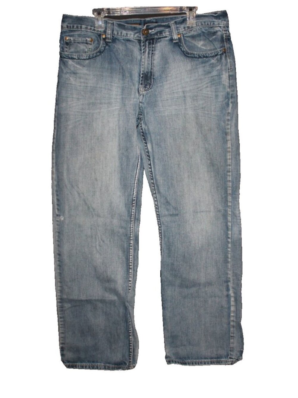 Helix Loose Straight Leg Jeans Light Wash Whiskered Denim Embroidered Mens 36x33